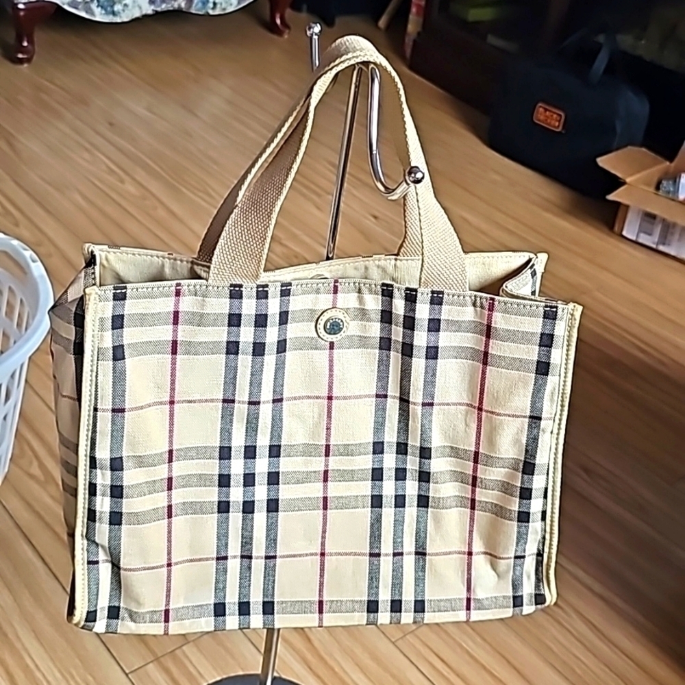 Burberry Tan and Black Plaid Tote